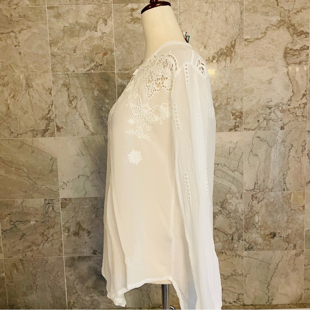 Johnny Was Heidine Tie-Front Eyelet Cutout Top - Picture 6 of 10
